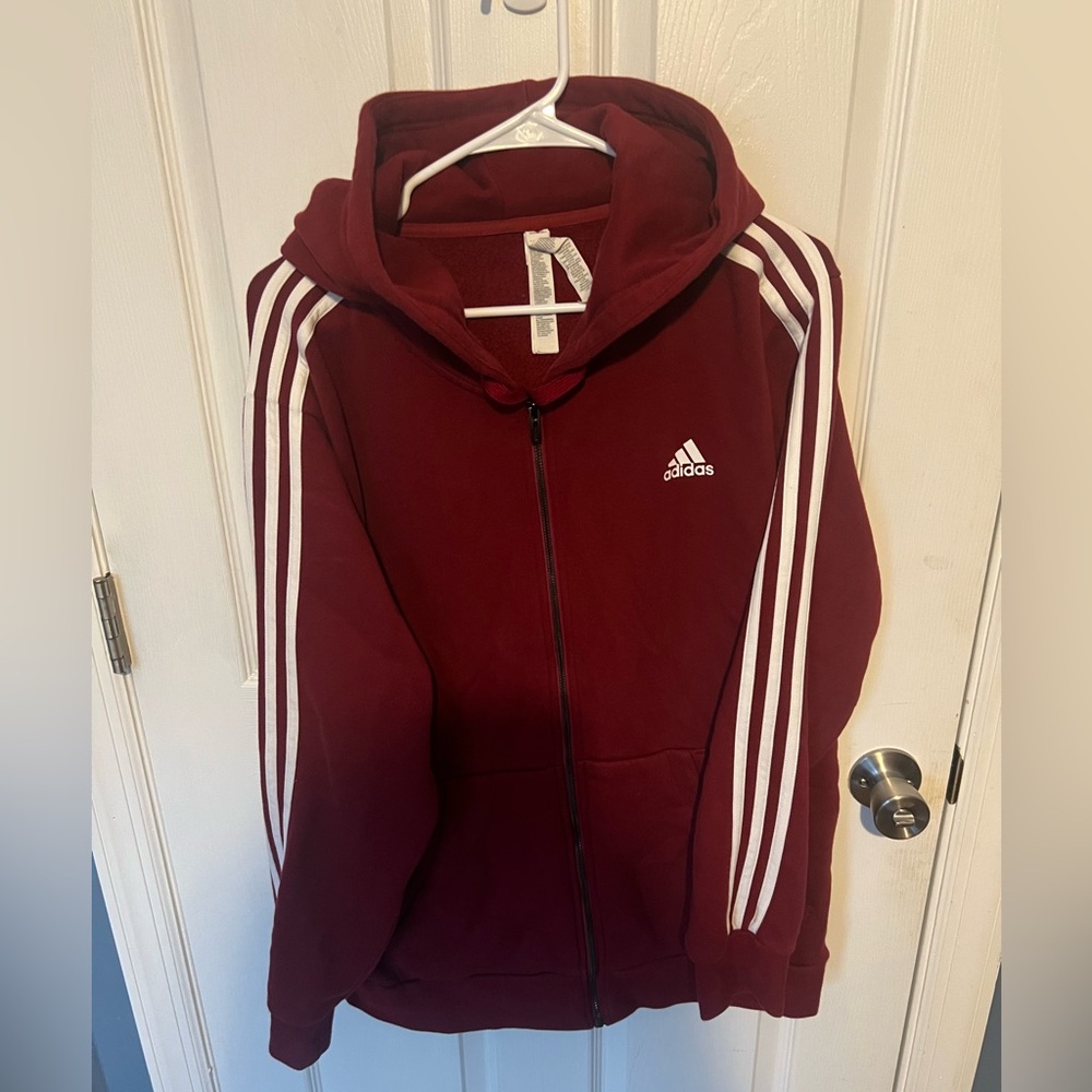 Men’s Adidas Maroon and White Zip Up Hoodie